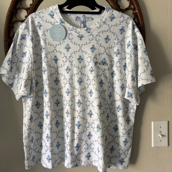 Hill House Tops - NWT Hill House the charlotte sleep tee blue white floral size large
